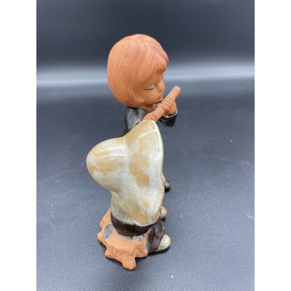 Japan Terracotta Redware Girl Playing Flute, Boy On Banjo Figurine UCTCI Vintage - Picture 3 of 9
